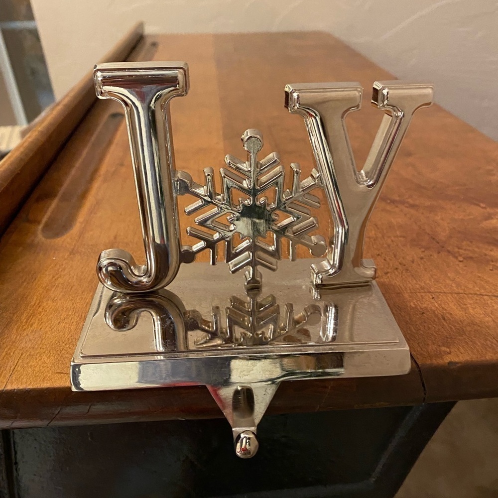 JOY Snowflake Stocking Holder Christmas Silver Tone